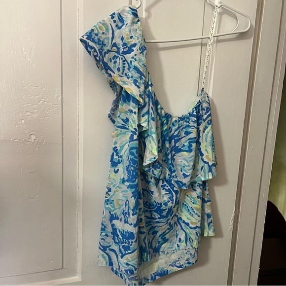 Lilly Pulitzer Matteo One Shoulder Top Blouse Salty Seas Bennet Blue Large T1 - Picture 5 of 8